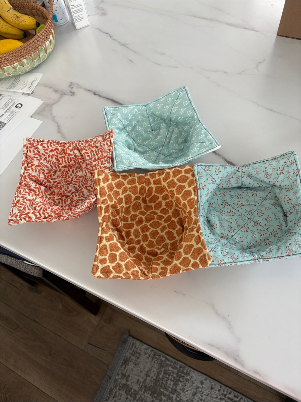 Handmade set up four bowl cozies microwavable great for hot or cold‎ foods - Picture 2 of 7